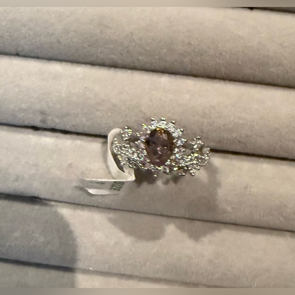 New Bomb Party Lavender Stone Halo CZ Crystals Royalcore Glam Statement Ring